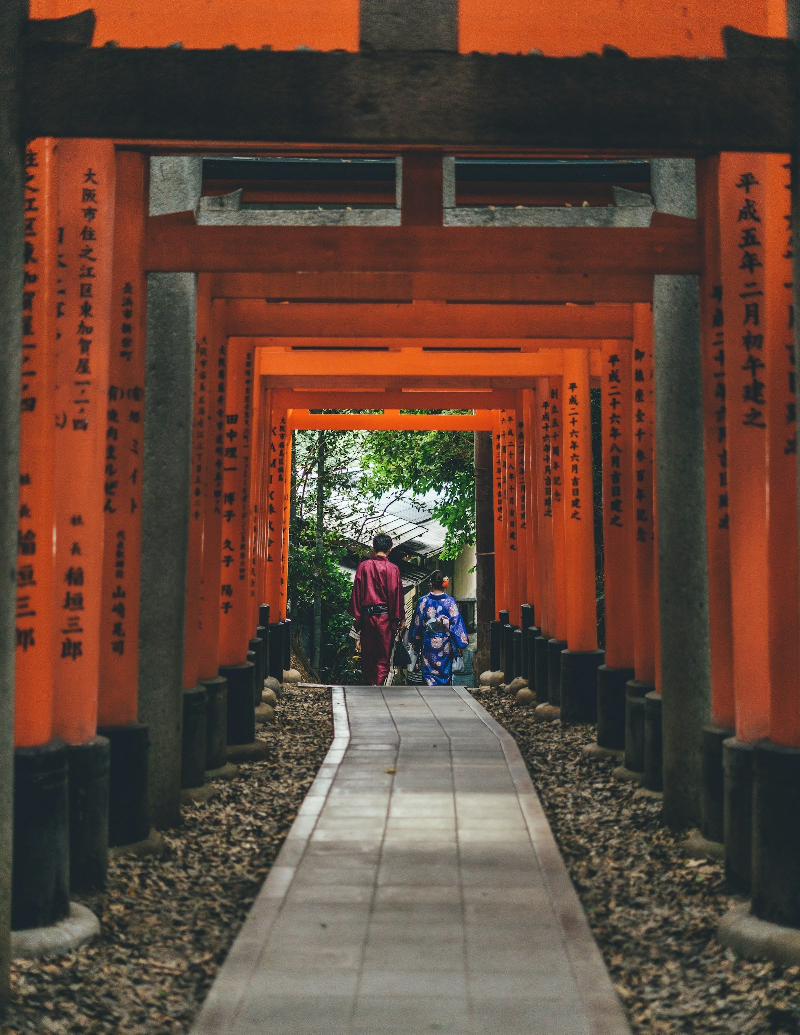 Traditional torii gates at Fushimi Inari Taisha in Kyoto, Japan