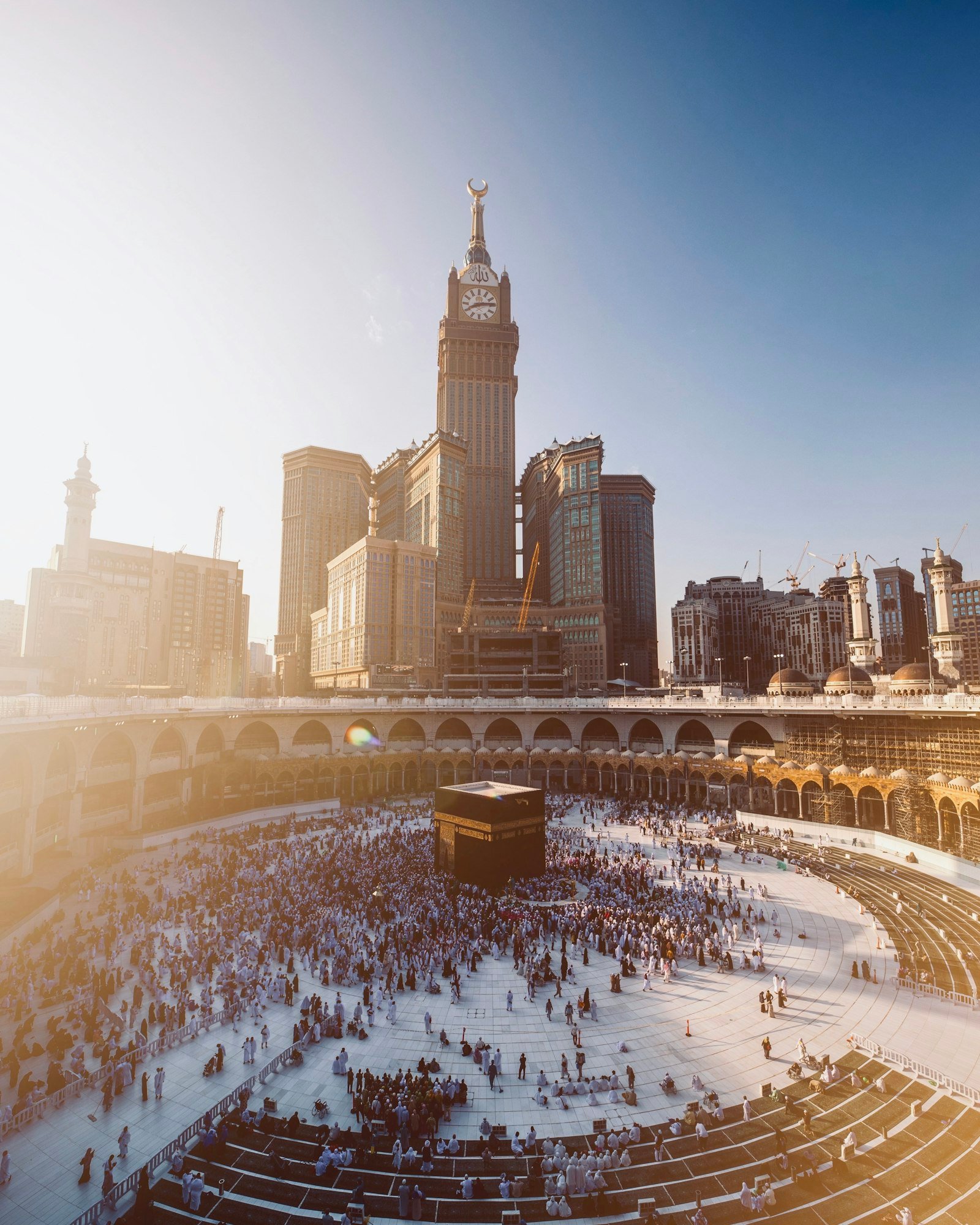 Wide view of Masjid al-Haram, the Holy Kaaba and Makkah Royal Clock Tower