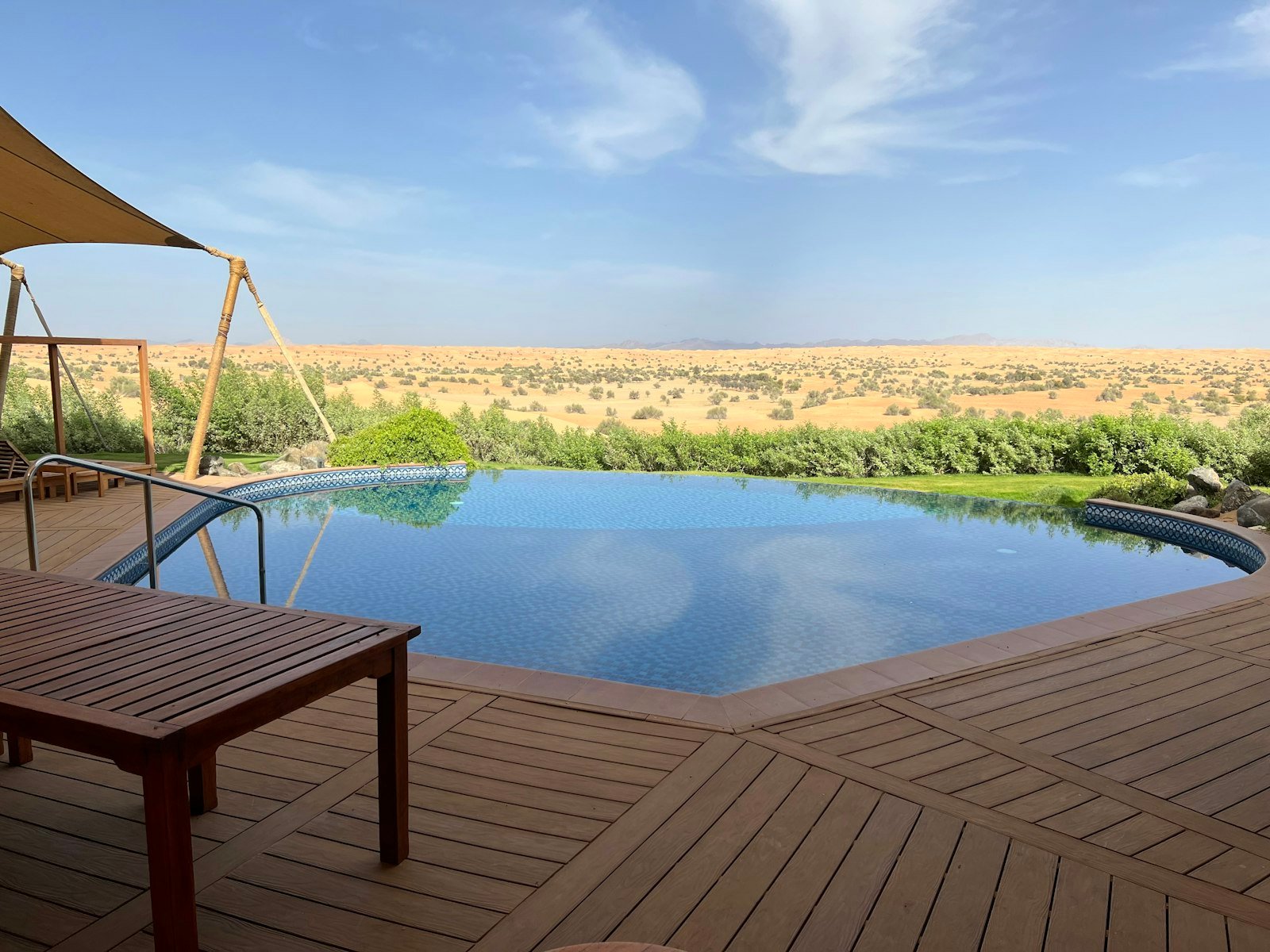 Luxury resort pool and desert landscape