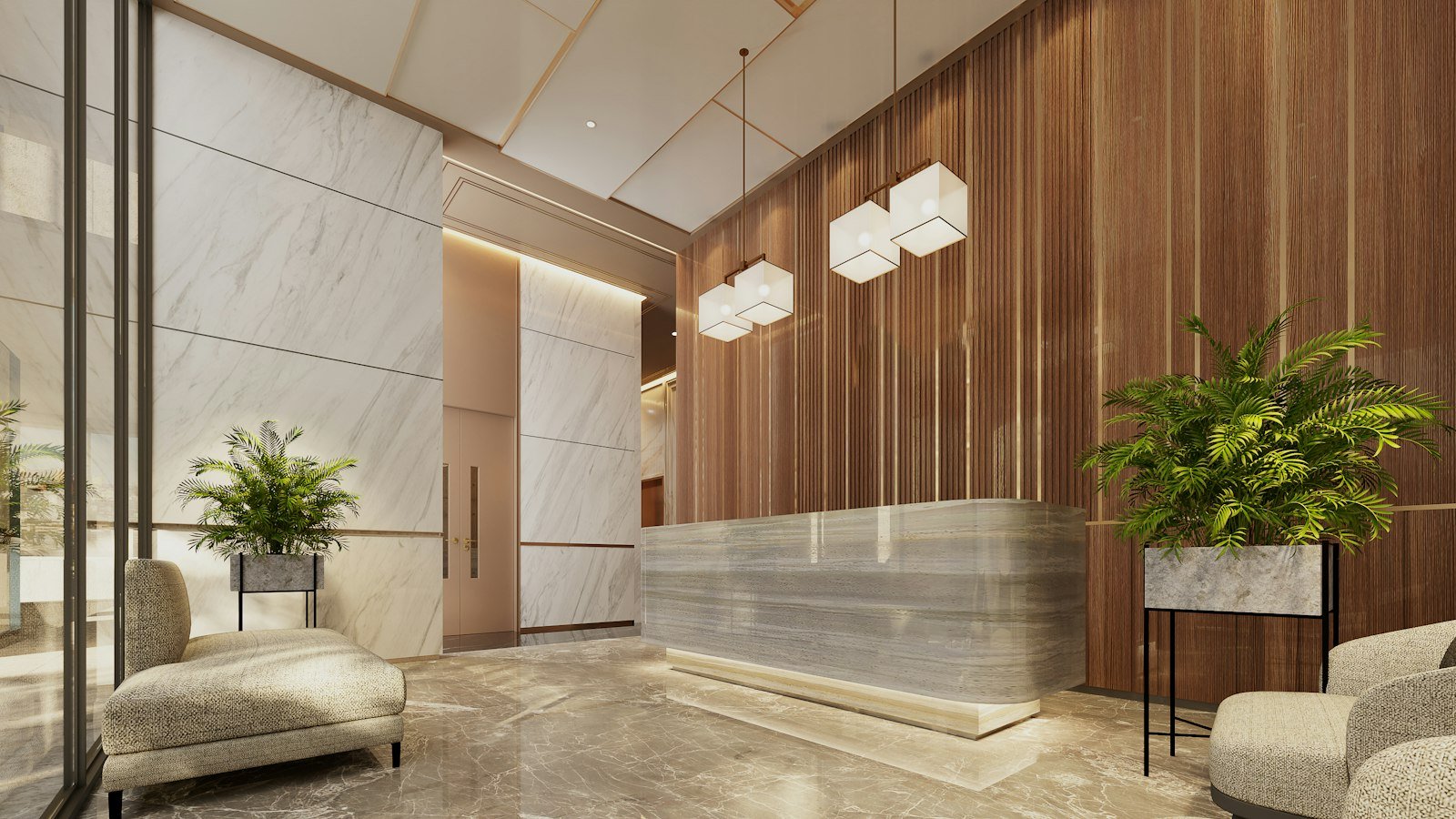 Modern premium hotel lobby