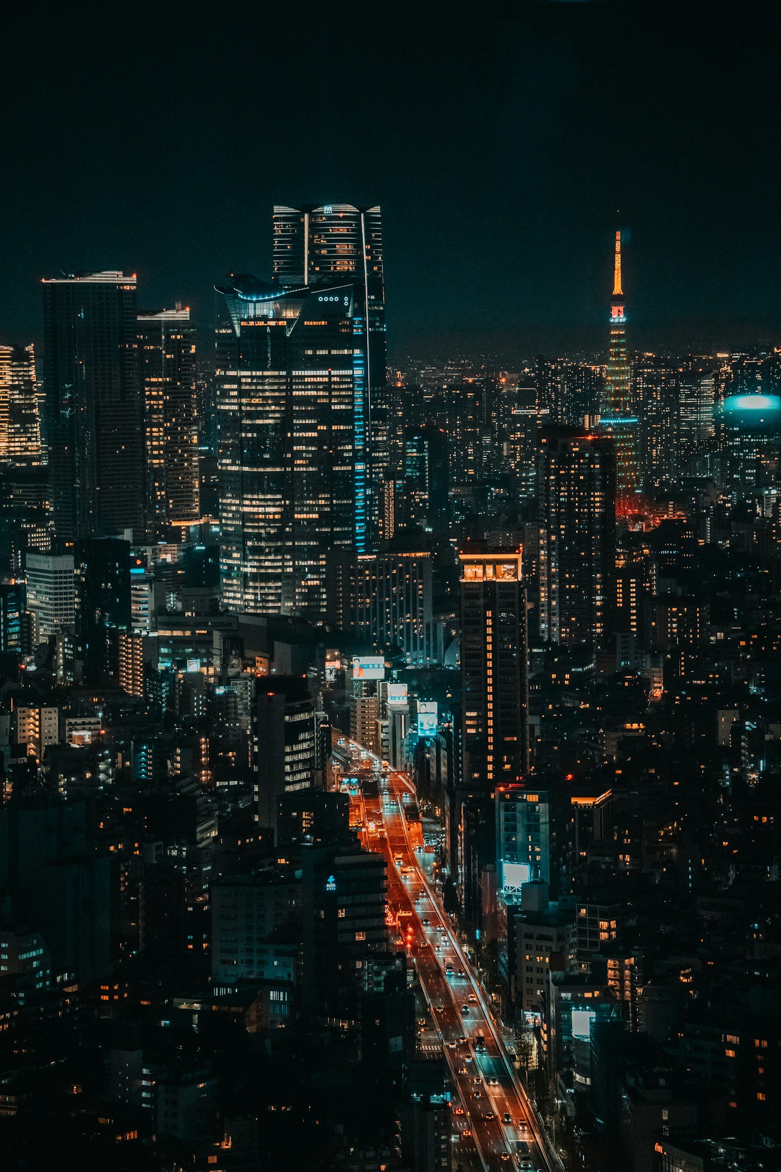 Vibrant illuminated skyline and streets of Tokyo, Japan