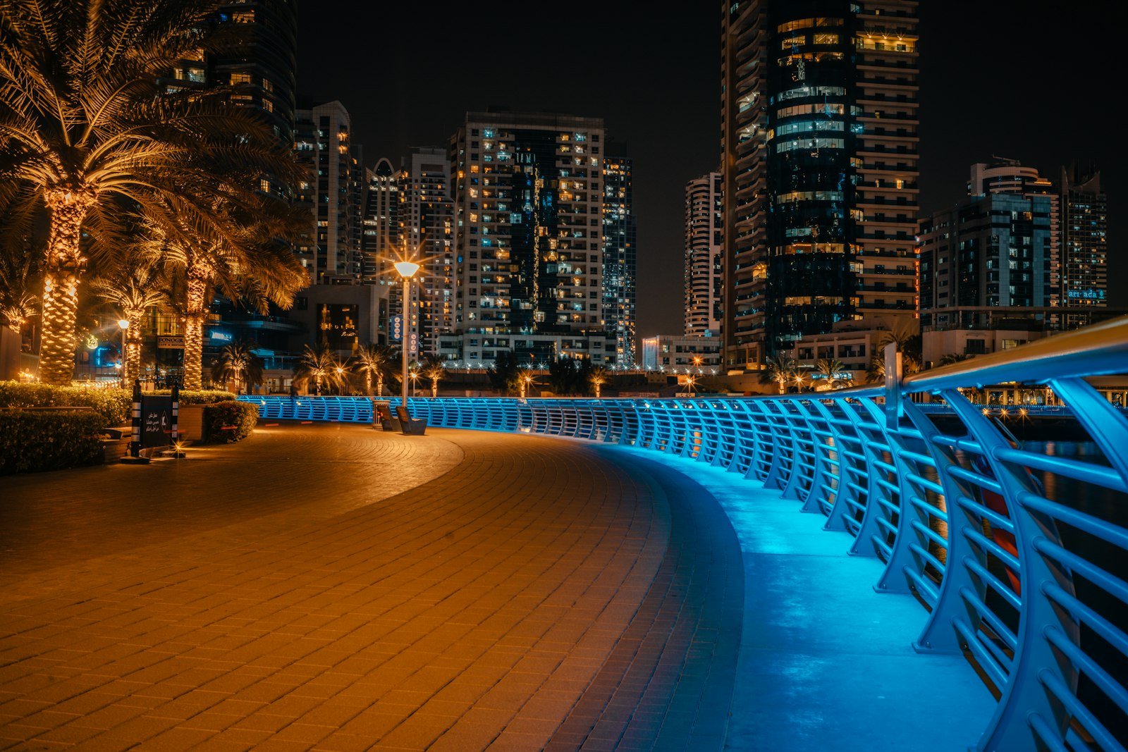 Dubai Marina illuminated at night