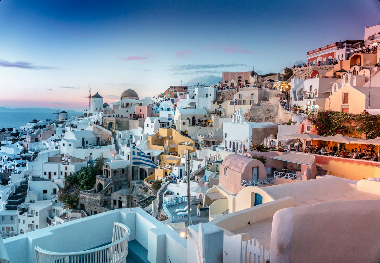 White houses and blue domes in Santorini Greece